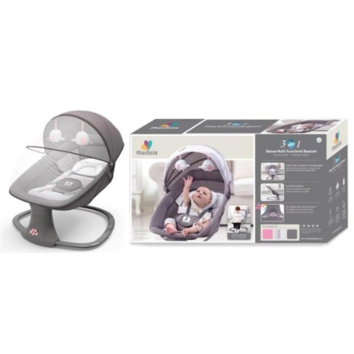 Mastela 3-in-1 Multi-Functional Baby Bassinet Swing β Grey - Image 3